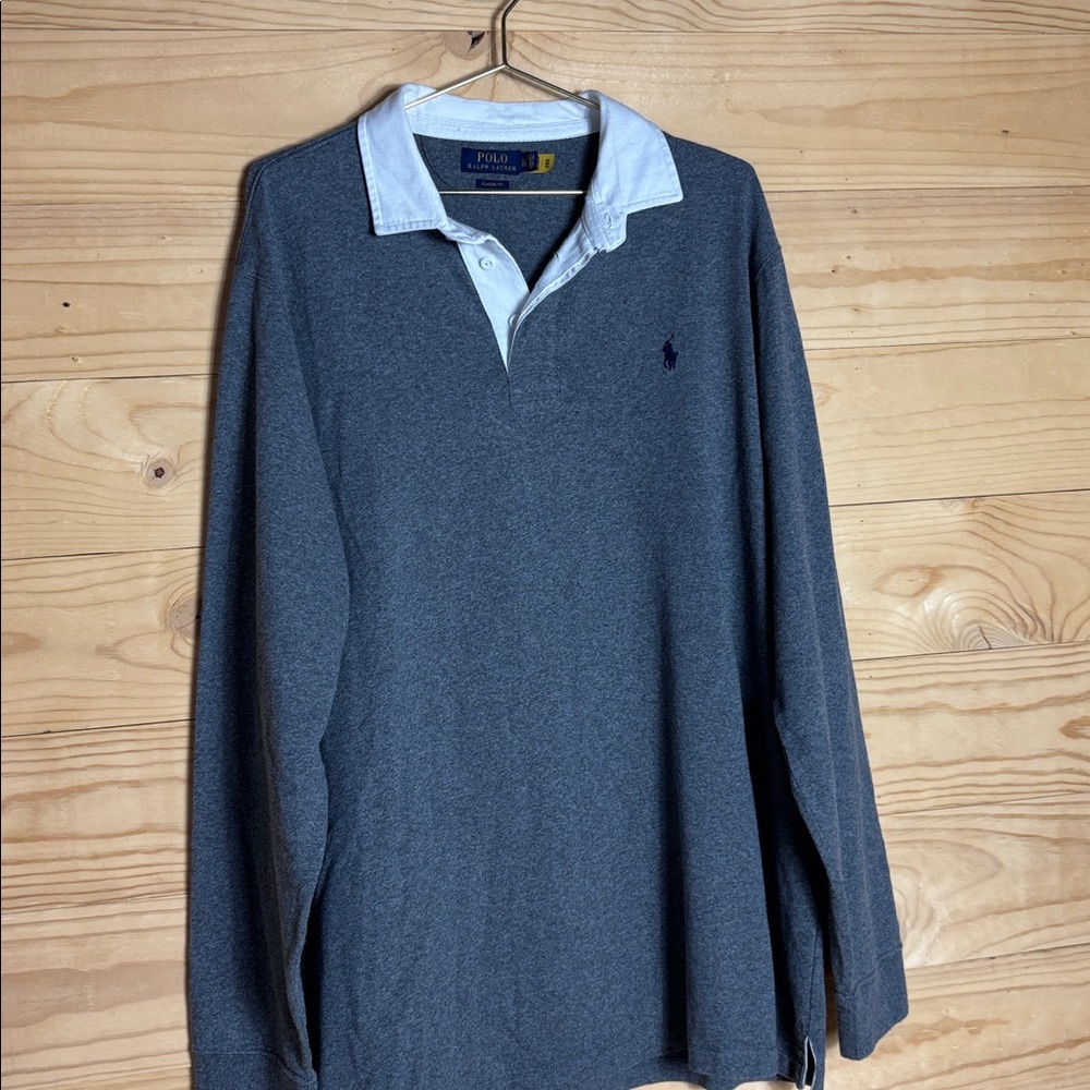 Polo‎ by Ralph Lauren Men's Dark Gray Long Sleeve Polo - Picture 2 of 6